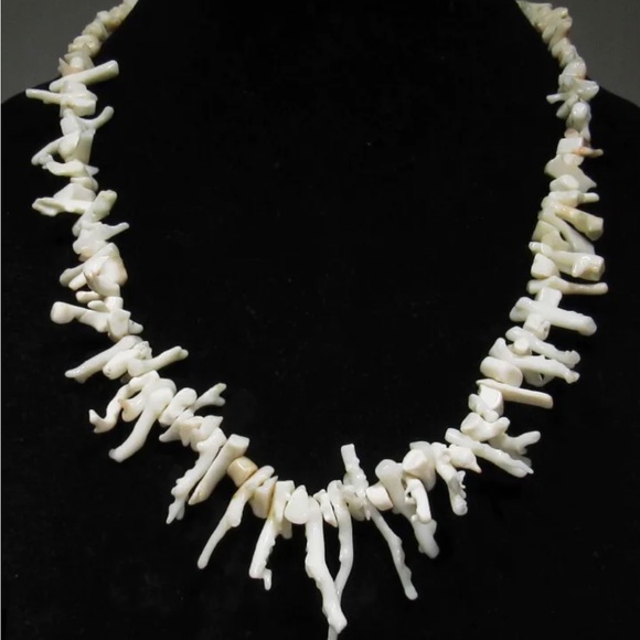 Old Pawn 1950s Navajo Silver Natural White Branch Coral Bead 20” Neckace